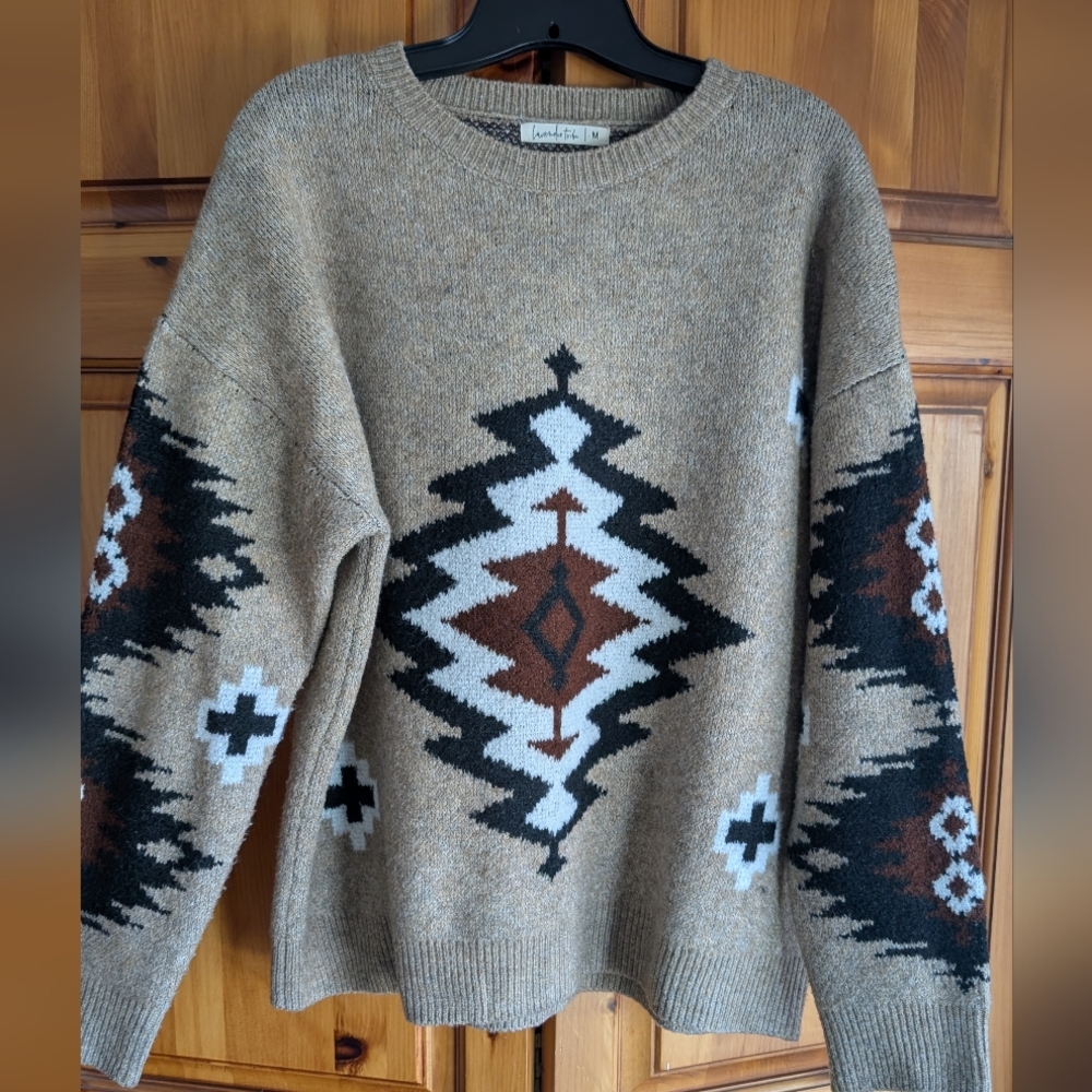 New Western Yellowstone Tribal Aztec Printed Pullover Crew Neck Sweater